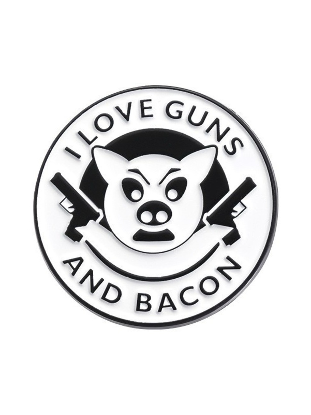 Funny I Love Guns and Bacon Pig Enamel Pin – Black & White Novelty Lapel Pin